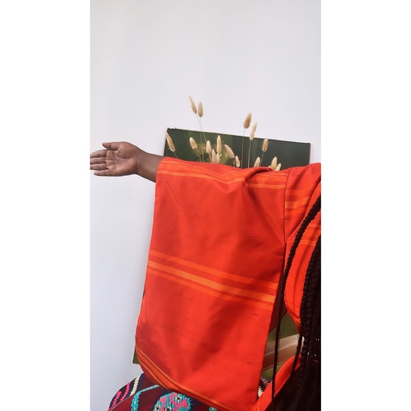 Vintage Silk kimono orange horizontal stripes - Picture 5 of 11